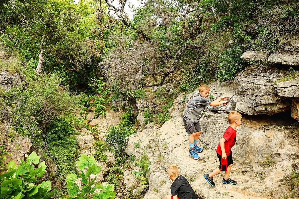 Kids hiking at Milton Reimer's Ranch in Dripping Springs
