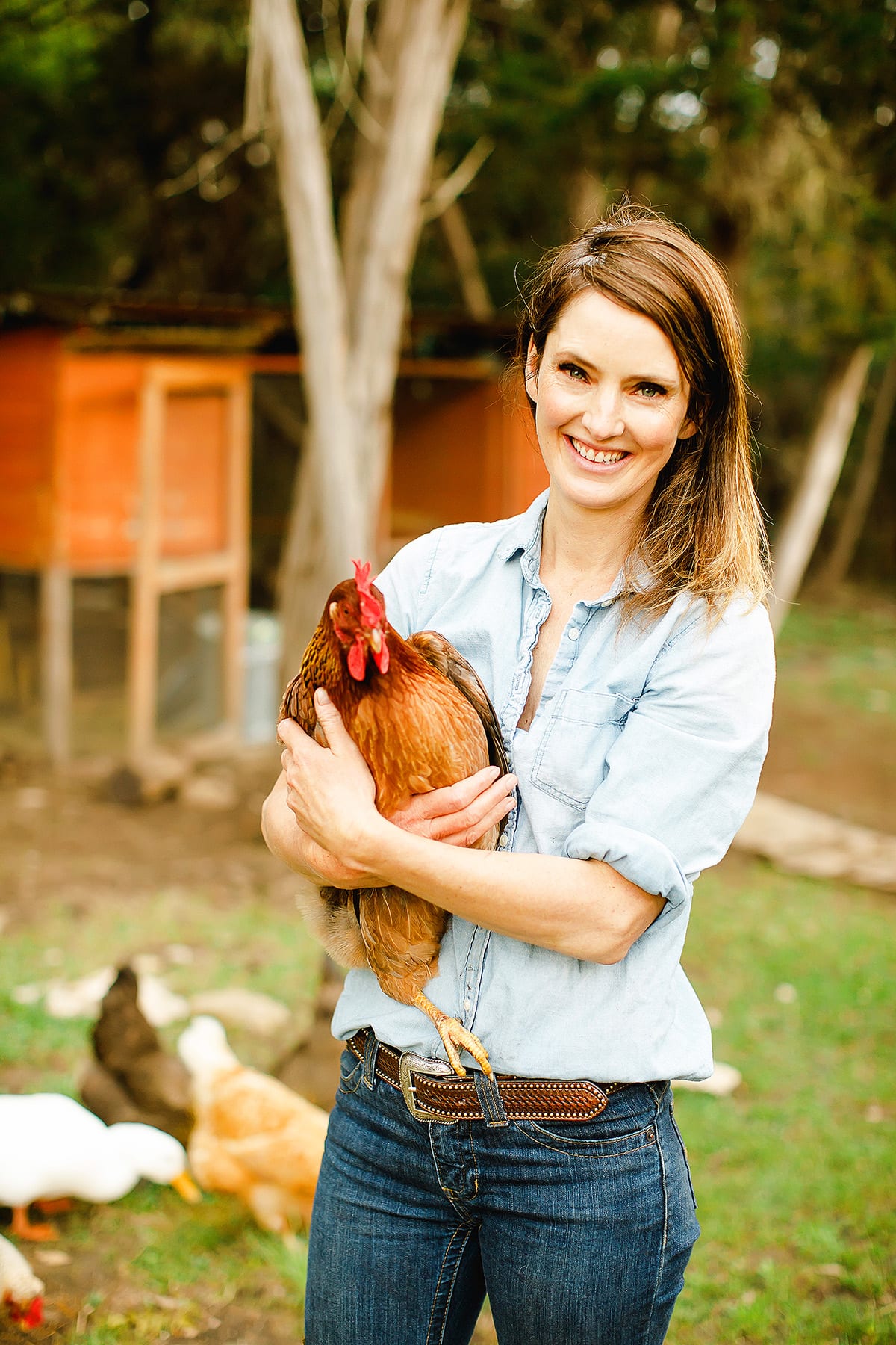 Sigrid and her chickens in Driftwood, Texas