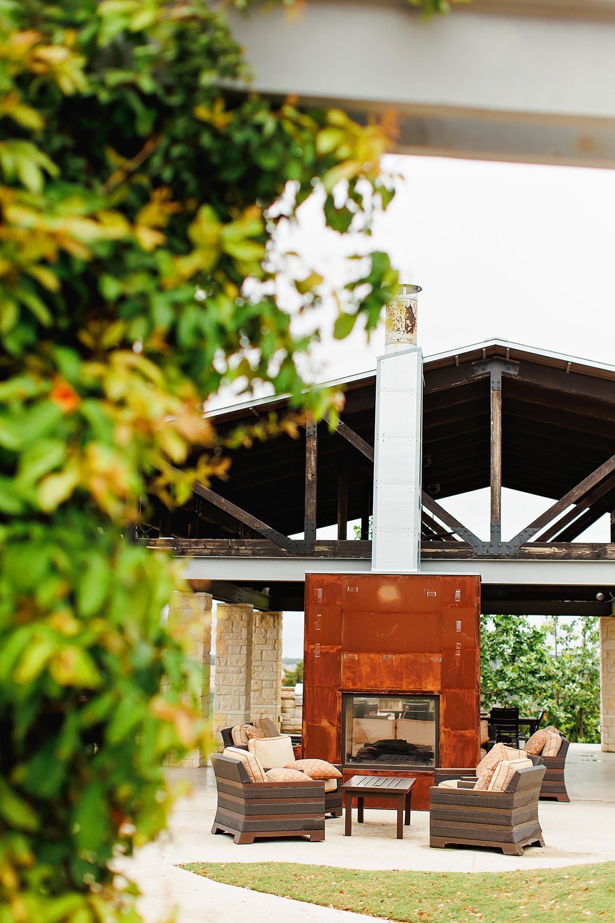 Headwaters community event center fireplace in Dripping Springs, Texas Lauren Clark Realtor with Magnolia Realty in Dripping Springs