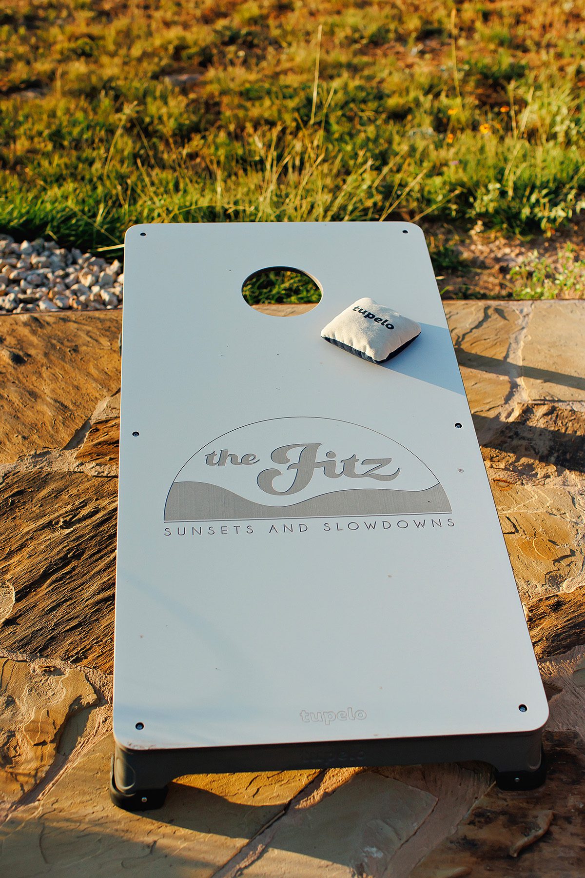 The Fitz RV Resort cornhole board in Dripping Springs, Texas